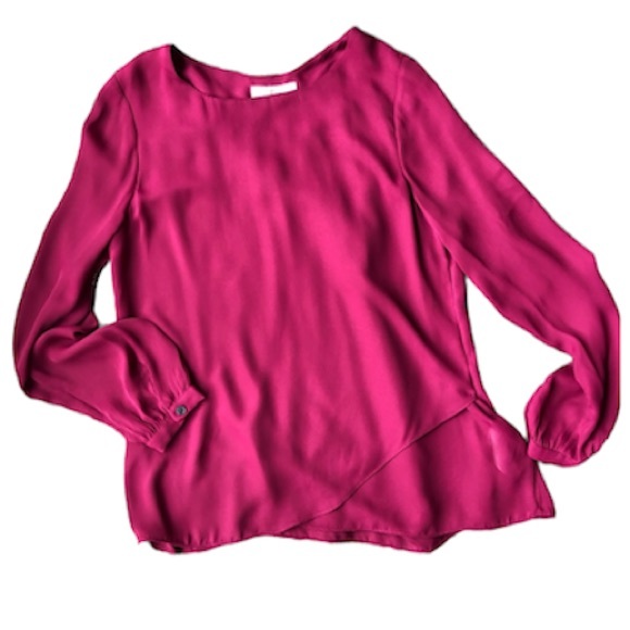 Banana Republic Tulip Hem Blouse Long Sleeve Size Medium Berry Magenta Colour - Picture 5 of 17